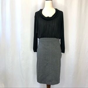 BCBGMaxAzria dress sheer cowl top grey skirt 4